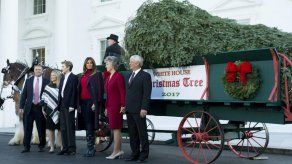 Melania Trump y su hijo reciben su primer árbol navideño de la Casa Blanca