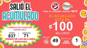 Acumulado en la lotería y chance de Costa Rica.