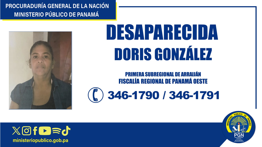 Ministerio Público investiga desaparición de Doris González.