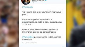 Guaidó llama a manifestaciones el lunes ante su inminente regreso a Venezuela