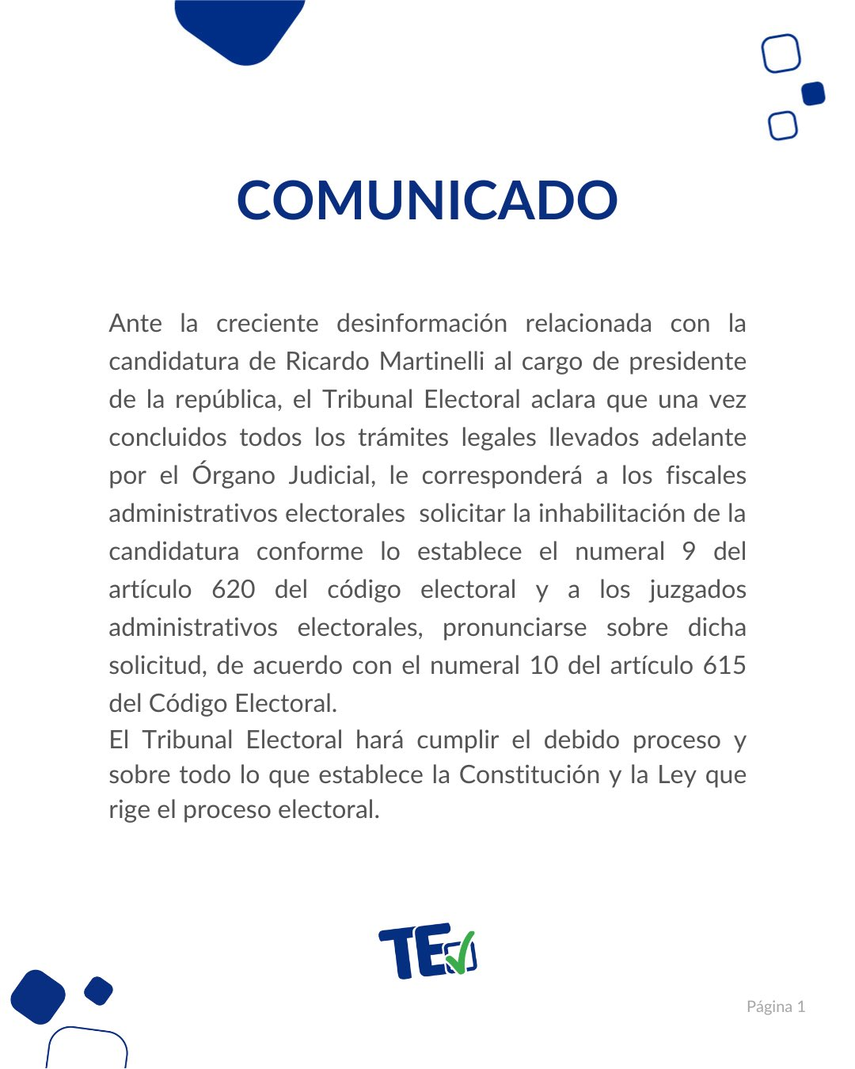 Tribunal Electoral aclara las medidas a seguir tras decisi&oacute;n de la Corte referente a Ricardo Martinelli