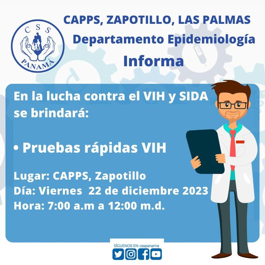 CSS realizará pruebas rápidas de VIH este viernes 22 en Veraguas CSS realizará pruebas rápidas de VIH este viernes 22 en Veraguas