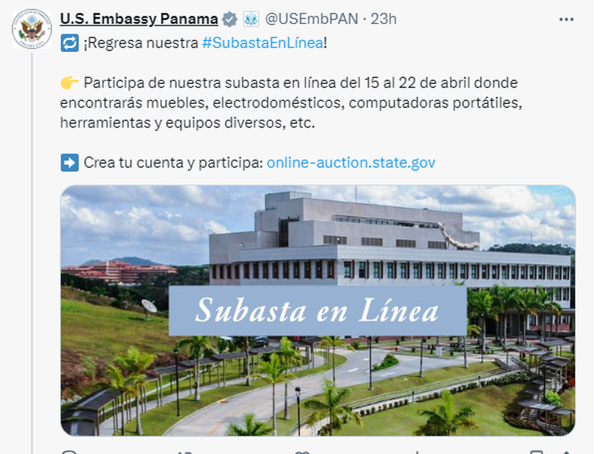 Subasta de la Embajada de Estados Unidos: Conoce las fechas de realización Subasta de la Embajada de Estados Unidos: Conoce las fechas de realización