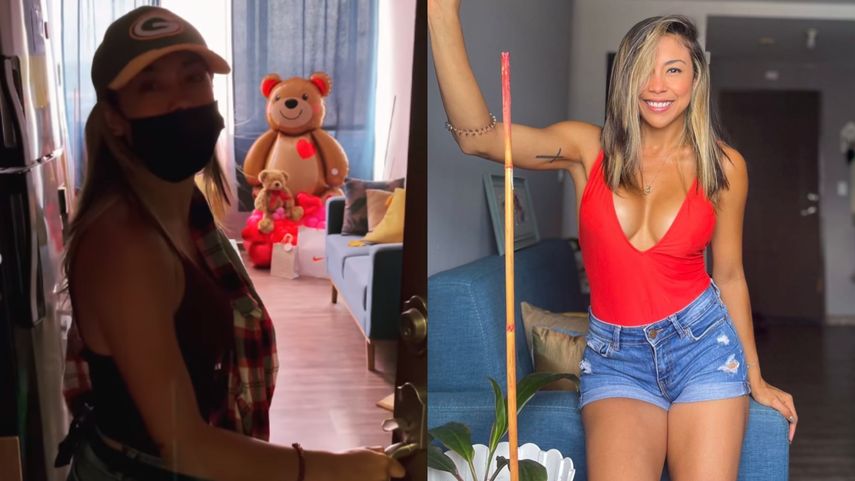 Clarissa Ábrego no tiene una reacción esperada al ser sorprendida con arreglo de globos.