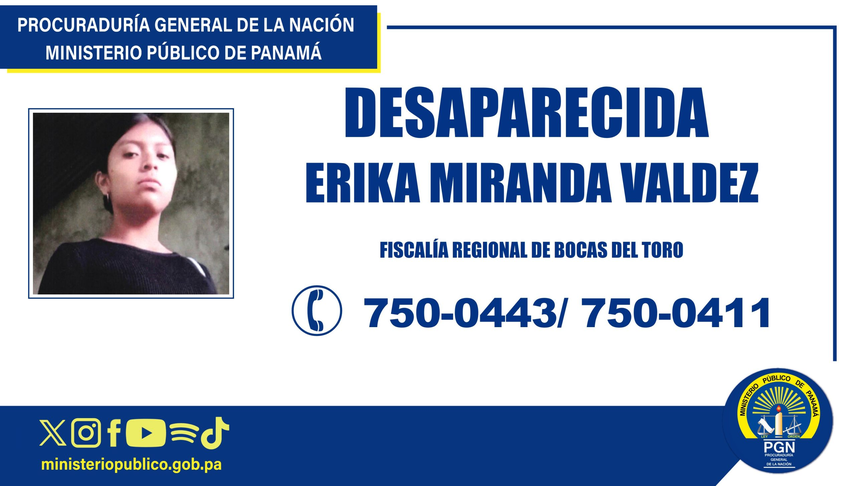 Fiscalía investiga desaparición de Erika Miranda Valdez