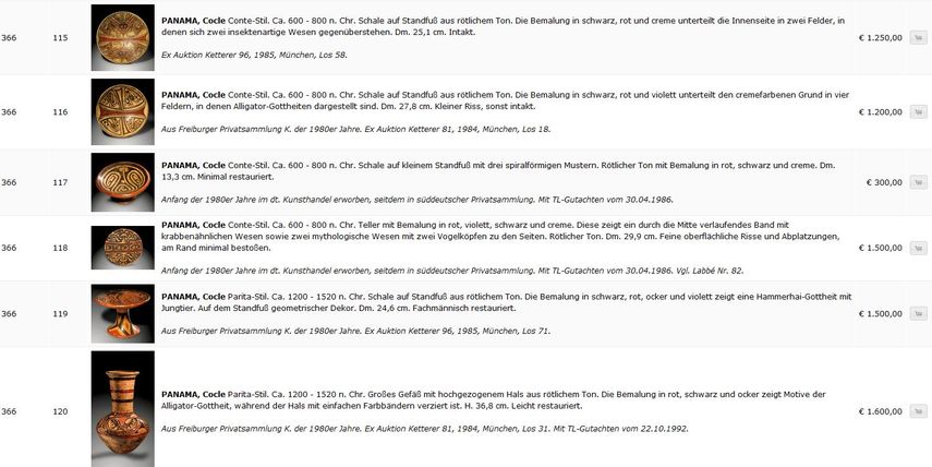La subasta de las piezas arqueológicas se llevará a cabo el 21 de sptiembre.