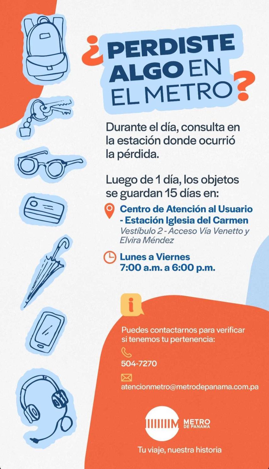 Conoce cómo puedes recuperar tus artículos en el Metro de Panamá. Conoce cómo puedes recuperar tus artículos en el Metro de Panamá.