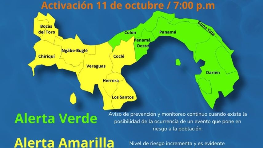 SINAPROC eleva a Alerta Amarilla seis provincias y una comarca