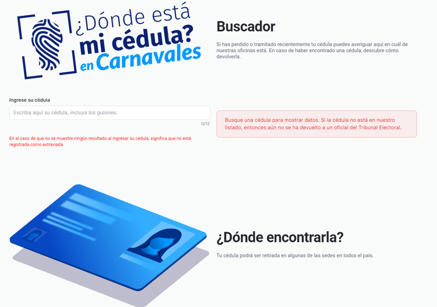 Portal web ¿Dónde está mi Cédula? en Carnavales.