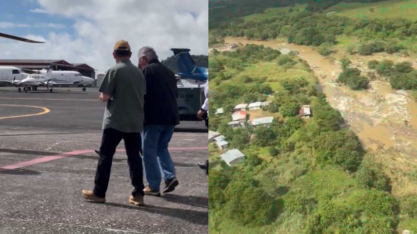 El presidente José Raúl Mulino realiza inspección aérea en los sectores afectados por inundaciones.
