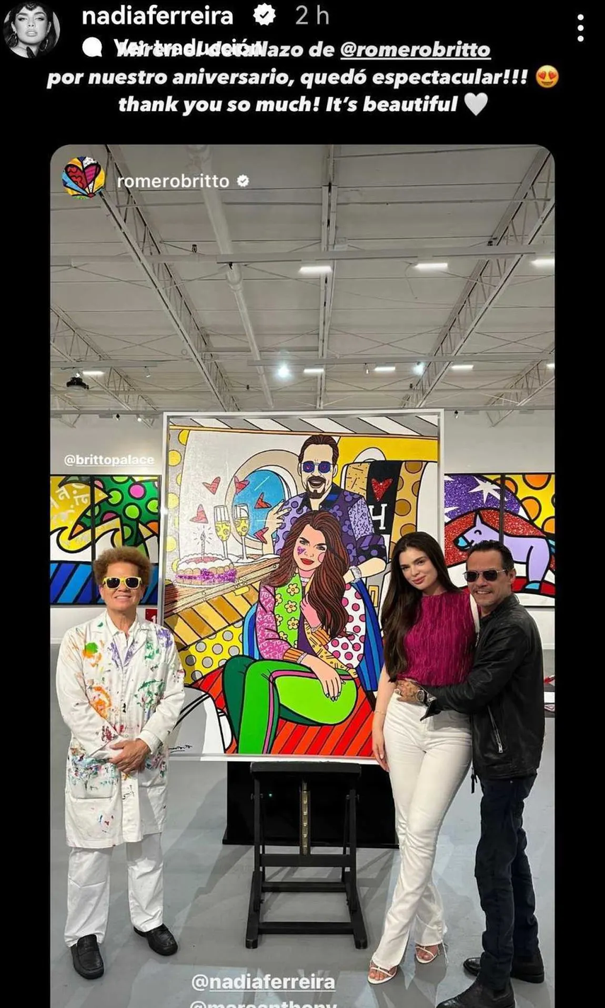 Nadia Ferreira junto a Marc Anthony y Romero Britto. Nadia Ferreira junto a Marc Anthony y Romero Britto.