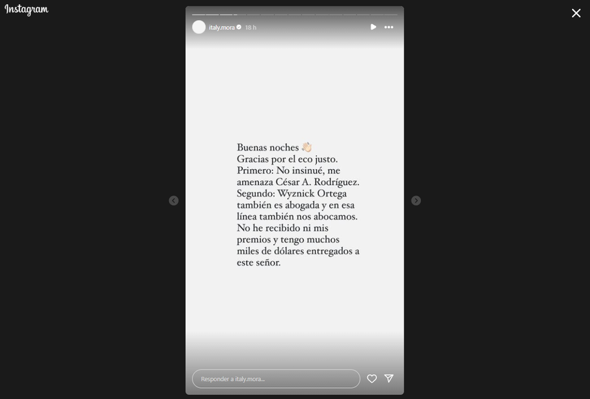 Historia de Instagram de Italy Mora, Miss Universo Panamá 2024. Historia de Instagram de Italy Mora, Miss Universo Panamá 2024.