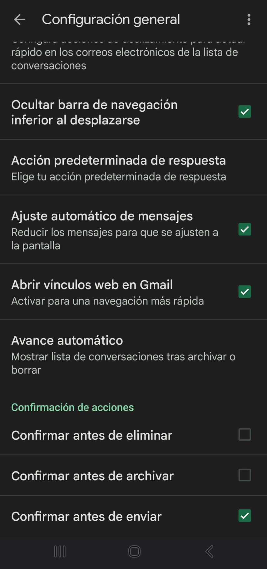 Dirígete a confirmación de acciones