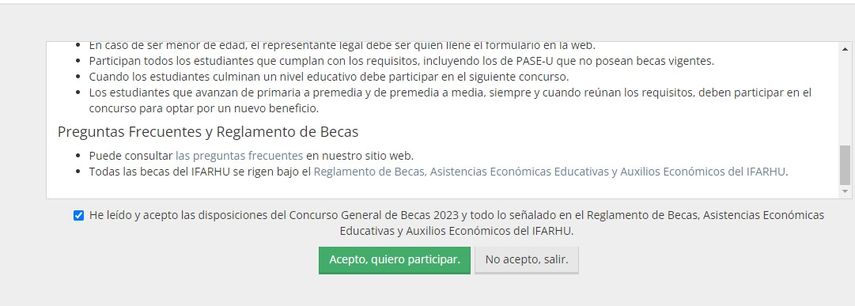 Formulario para registro en el Concurso General de Becas por el IFARHU