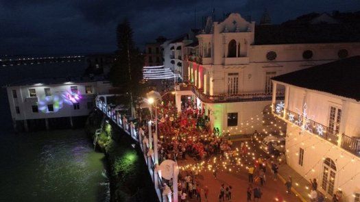 Encienden luces navideñas en el Palacio de Las Garzas