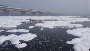 Espuma tóxica cubre el río sagrado Yamuna de la India