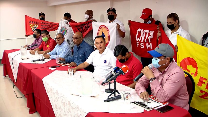 Conferencia de prensa de los sindicatos que conforman la&nbsp;Alianza Sindical Popular por la Dignidad Nacional.